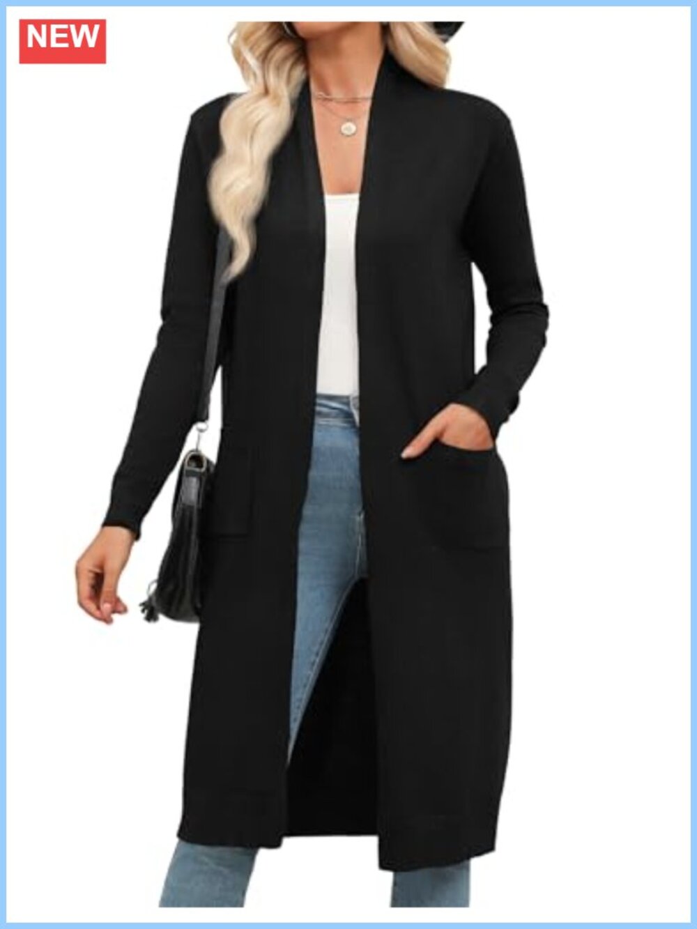 Women's Long Duster Cardigan Lightweight Open Front Knit Sweater with Pockets
